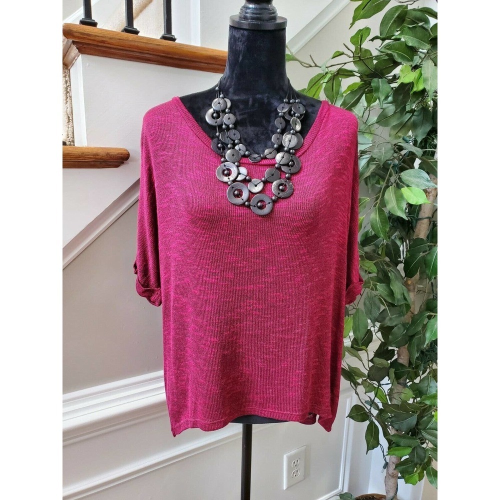 Boutique PPLA Women Red Polyester Scoop Neck 3/4 Sleeve Casual Sweater Size S